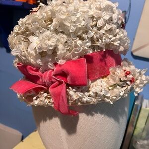 Floral Hat with Pink Bow